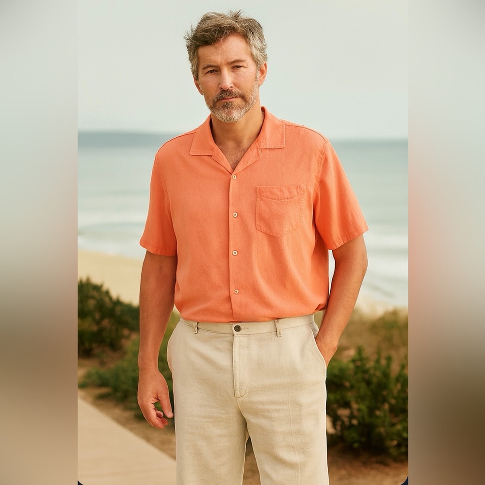 Tommy Bahama Orange Coral 100% Silk Shirt Men's Size Large